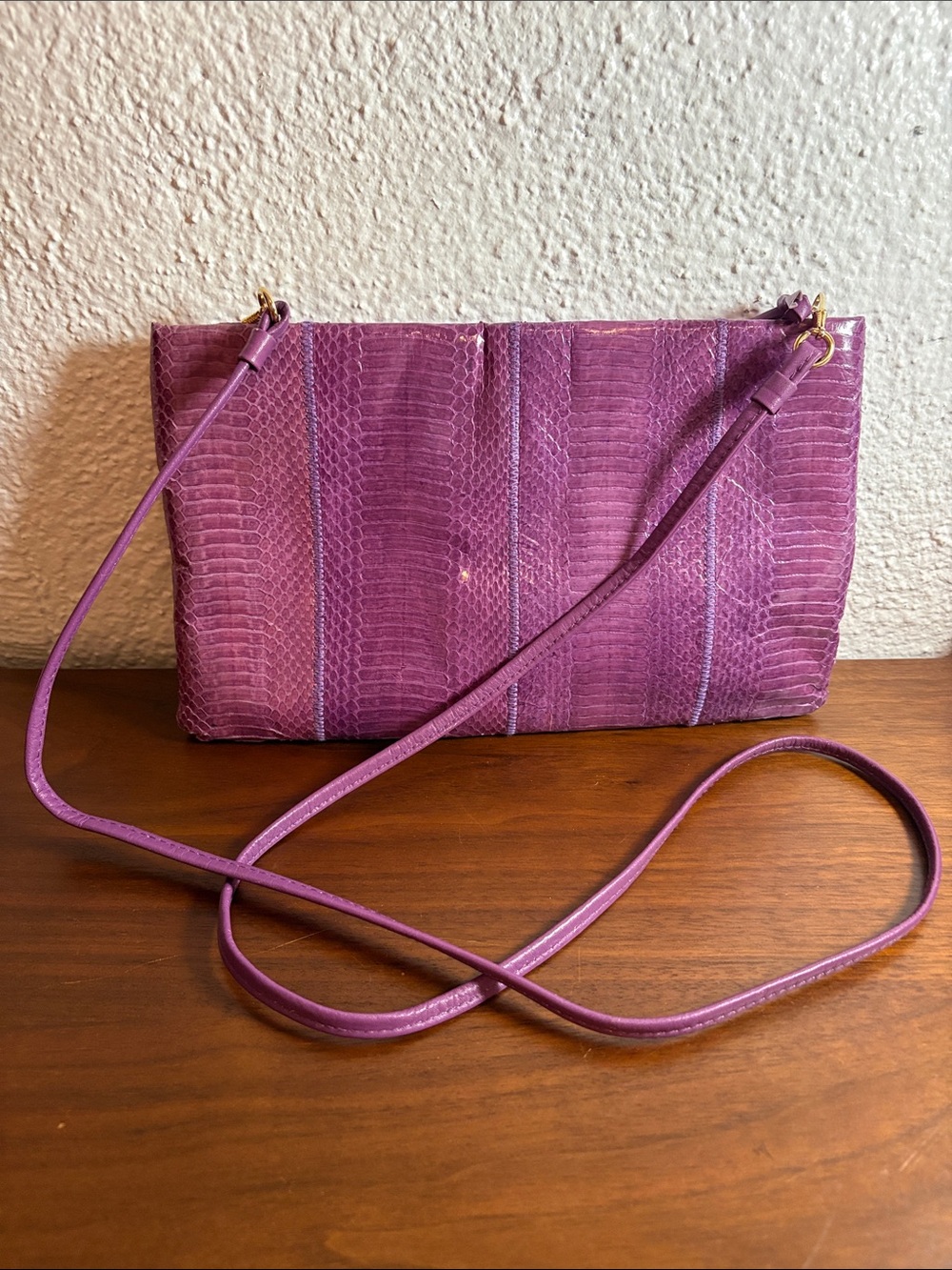 Giani Bernini Genuine Snakeskin Purple Crossbody Clutch - Vintage